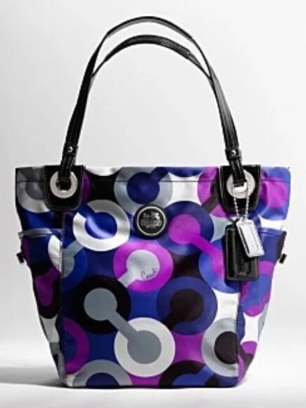 Coach Alex Op Art Purple Multiprint Tote Handbag